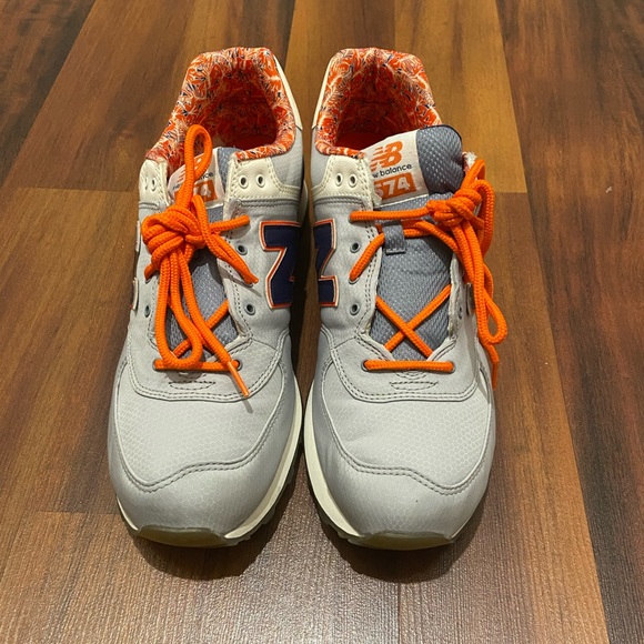 new balance 574 grey orange blue